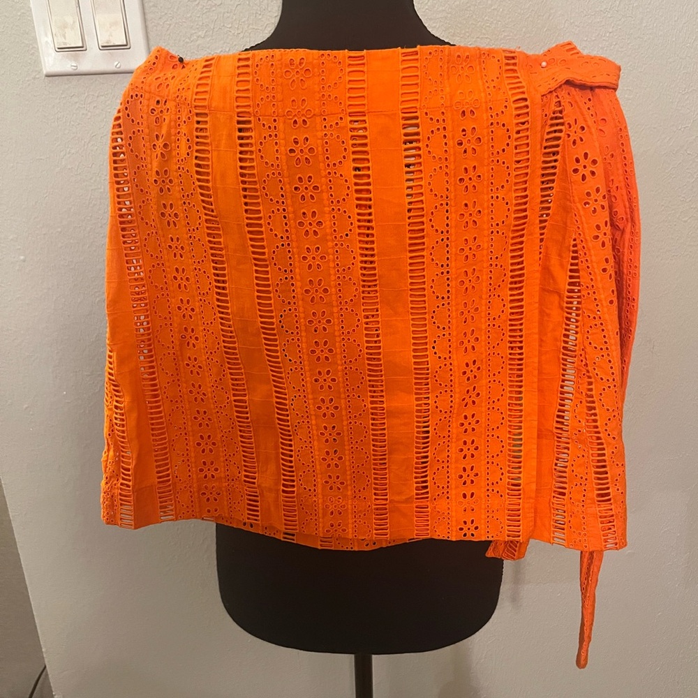 Damson Madder Fiji Bright Orange Eyelet Women's Wrap Mini Skirt Size 12 EUC